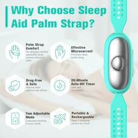 Benefits of Calmiora Wave sleep aid wristband — drug-free, 20-min auto-off, adjustable modes — view 2